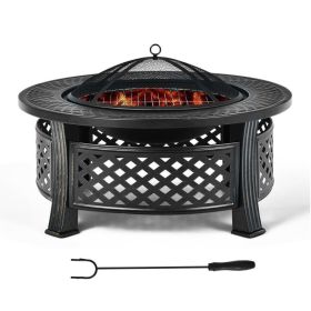 Rustic Steel Outdoor Fire Pit with BBQ Grill, Poker and Mesh Cover