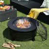 Rustic Steel Outdoor Fire Pit with BBQ Grill, Poker and Mesh Cover