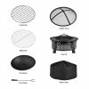Rustic Steel Outdoor Fire Pit with BBQ Grill, Poker and Mesh Cover
