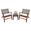 3 Piece Wooden Rattan Outdoor Patio Furniture Bistro Chair Set