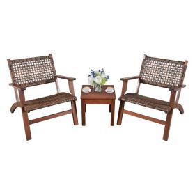 3 Piece Wooden Rattan Outdoor Patio Furniture Bistro Chair Set
