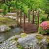 7.5 Ft Wooden Garden Bridge with Hand Rails in Carbonized Finish