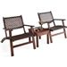 Solid Wood and Rattan 3-Piece Outdoor Patio Furniture Table Chairs Set