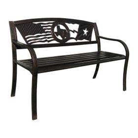 2 Person Texas Star Patriotic USA Flag Outdoor Metal Bench