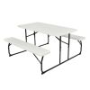 Folding White HDPE Picnic Table with 2 Benches Outdoor Patio Set