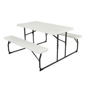 Folding White HDPE Picnic Table with 2 Benches Outdoor Patio Set