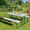 Folding White HDPE Picnic Table with 2 Benches Outdoor Patio Set