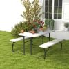 Folding White HDPE Picnic Table with 2 Benches Outdoor Patio Set