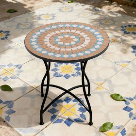 Round 24-inch Blue Beige Mosaic Tile Pattern Bistro Table