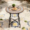 Round 24-inch Blue Beige Mosaic Tile Pattern Bistro Table