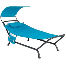 Blue Polyester Chaise Lounge Chair Hammock with Canopy