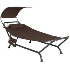 Brown Polyester Chaise Lounge Chair Hammock with Canopy
