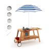 Kids Wooden Play Portable Cook Cart Set Navy/White with Sun Umbrella