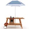Kids Wooden Play Portable Cook Cart Set Navy/White with Sun Umbrella