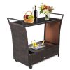 Outdoor Sturdy Resin Wicker Serving Bar Cart with Ice Bucket