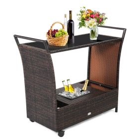 Outdoor Sturdy Resin Wicker Serving Bar Cart with Ice Bucket