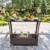 Outdoor Sturdy Resin Wicker Serving Bar Cart with Ice Bucket