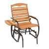 Farmhouse Steel Frame Outdoor Glider Chair with Wooden Slats and Tray