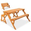 Outdoor Interchangeable 2 in 1 Multi-Use Wooden Picnic Table Garden Bench with Umbrella Hole