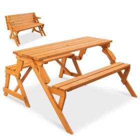 Outdoor Interchangeable 2 in 1 Multi-Use Wooden Picnic Table Garden Bench with Umbrella Hole