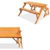 Outdoor Interchangeable 2 in 1 Multi-Use Wooden Picnic Table Garden Bench with Umbrella Hole