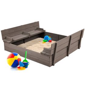 Sturdy Cedar Wood Kids Outdoor Sandbox with Benches - Grey