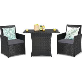 3-Piece Outdoor Patio Furniture Bistro Dining Set in Brown PE Rattan with Beige Cushions