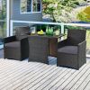 3-Piece Outdoor Patio Furniture Bistro Dining Set in Brown PE Rattan with Beige Cushions
