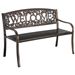 Outdoor Weather Resistant Metal Garden Bench with Welcome Floral Back