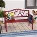 Red Steel Frame Outdoor Patio Garden Bench with Bird Branch Pattern Backrest
