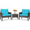 3-Piece Brown PE Rattan Outdoor Patio Furniture Dining Set with Turquoise Cushions