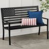 2 Person Patriotic USA Black Metal Bench with American Flag Design
