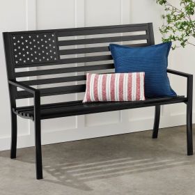 2 Person Patriotic USA Black Metal Bench with American Flag Design
