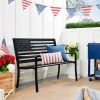 2 Person Patriotic USA Black Metal Bench with American Flag Design