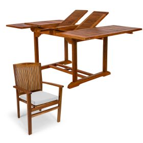5-Piece Butterfly Extension Table Stacking Chair Set with Cushions (Color: Green)
